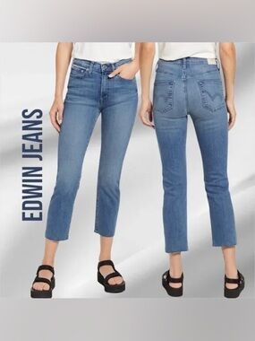 ANTHROPOLOGIE Edwin Bree Straight Raw Hem Ankle Jeans Azure Blue Size 31